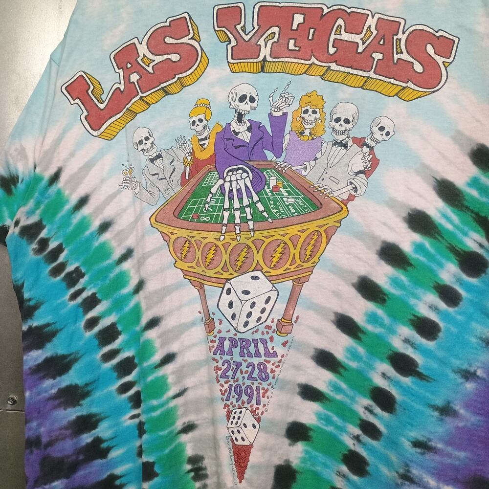 Grateful Dead Las Vegas Vintage 90s Roulette Liquid Blue Gamble Skull Shirt XL - Picture 8 of 9